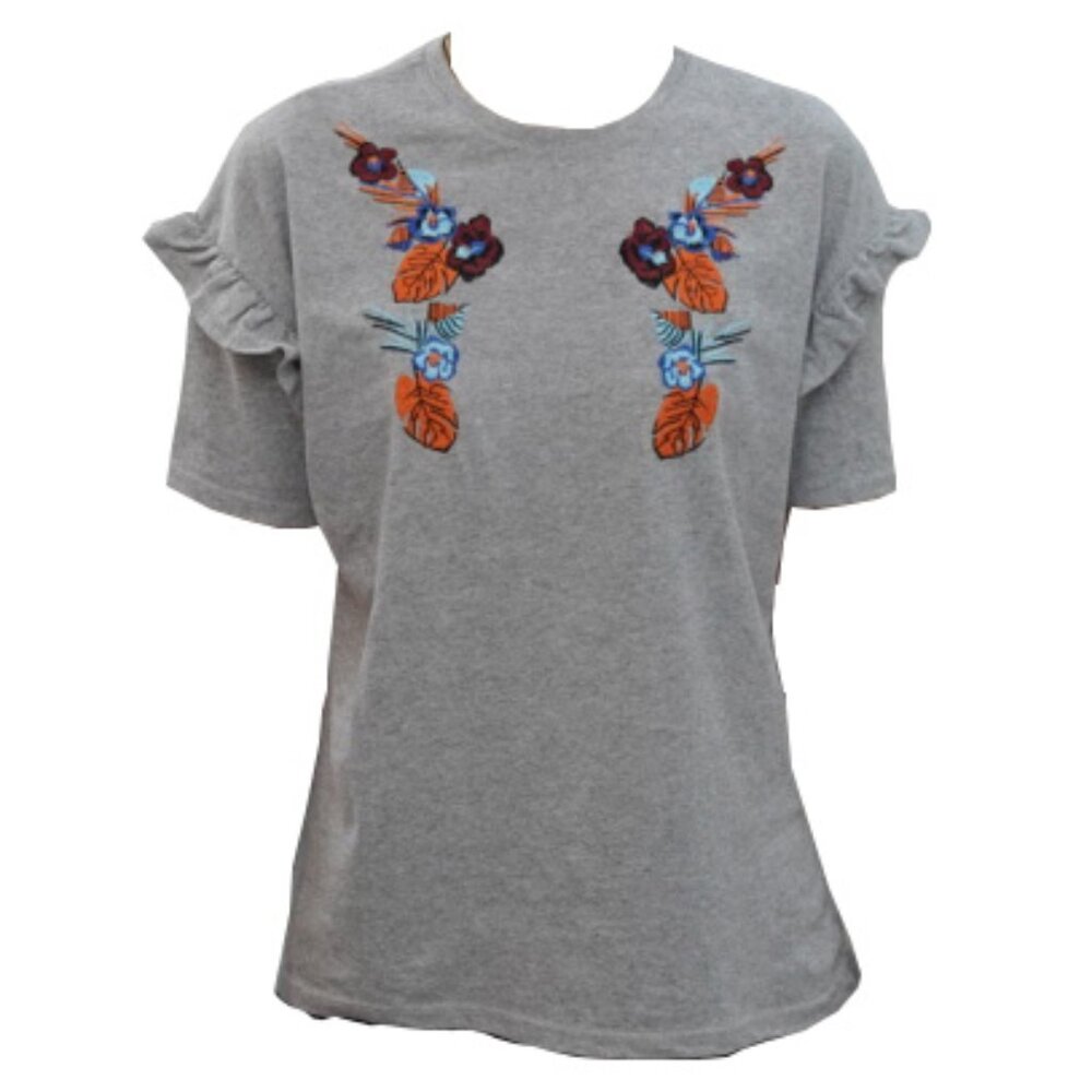 Gray Embroidered Basic Tee